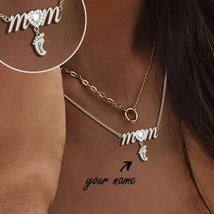 Personalized Baby Footprint Necklace for Mom with Custom Names