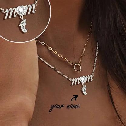 Personalized Baby Footprint Necklace for Mom with Custom Names