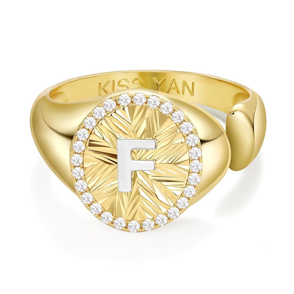 Adjustable Gold Plated CZ Initial Ring