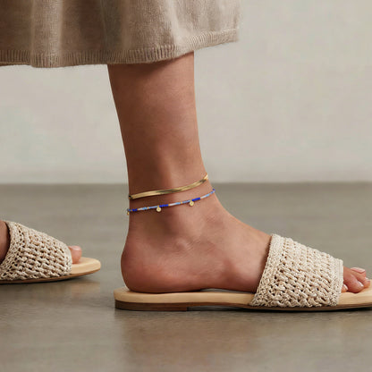 Beaded Ankle Bracelet with Charm, Waterproof Gift for Women