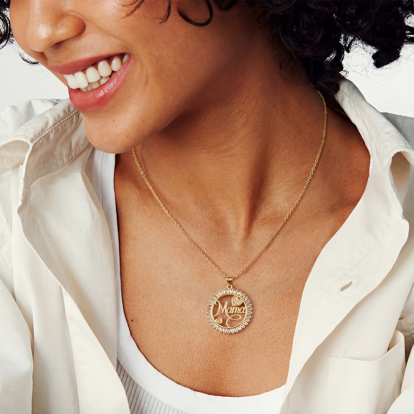 Round CZ Heart Pendant Mama Necklace