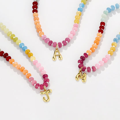 Colorful Beaded Choker Bubble Letter Pendant