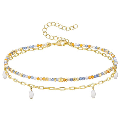 Layered Beaded Ankle Bracelets