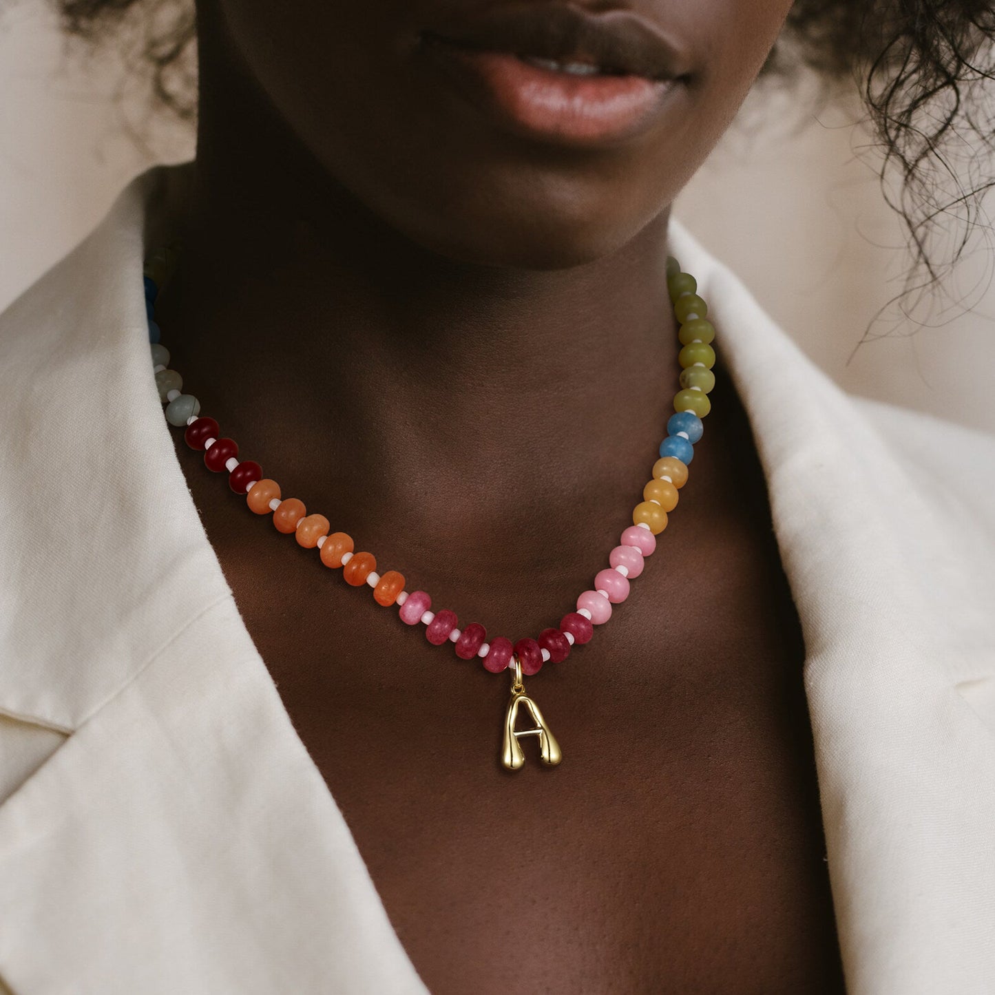 Colorful Beaded Choker Bubble Letter Pendant