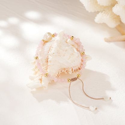 Adjustable Healing Crystal Bracelet Natural Rose Quartz Beads with Irregular Pearl