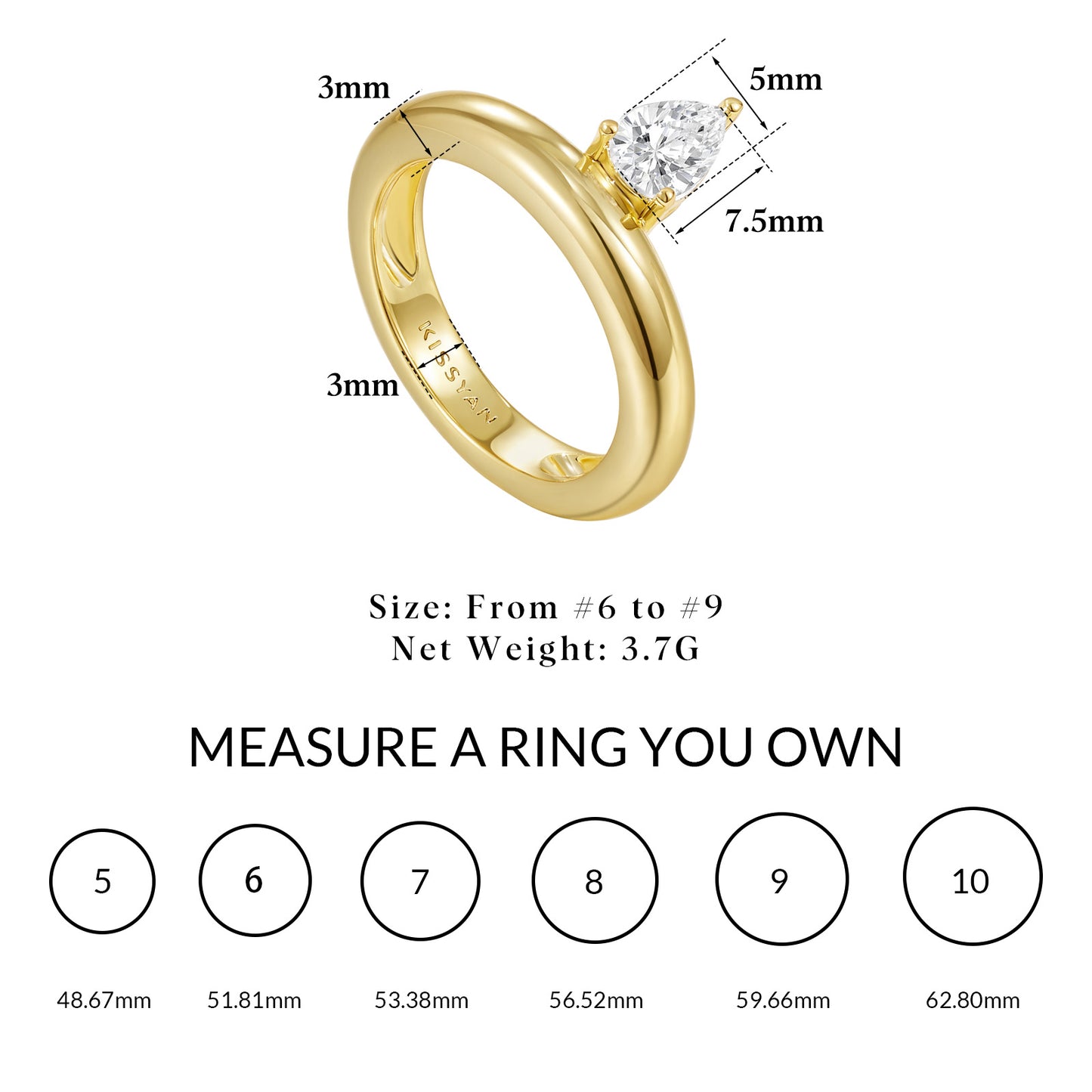 KissYan Dainty Pave Pear or Circle CZ Eternity Thick Chunky Band Ring for Women