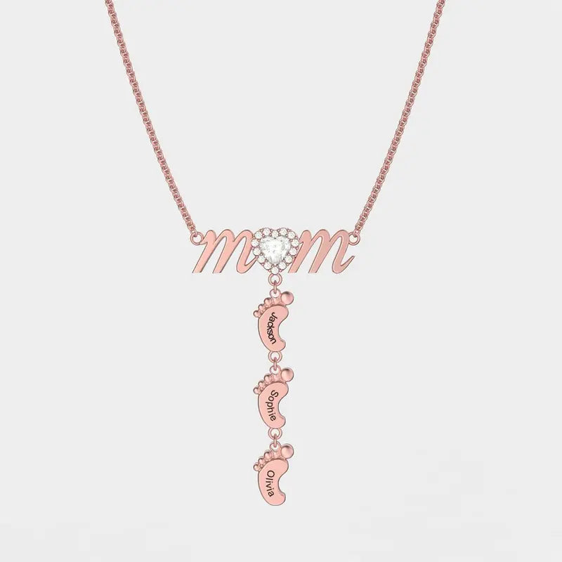 Personalized Baby Footprint Necklace for Mom with Custom Names