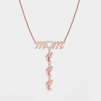 Personalized Baby Footprint Necklace for Mom with Custom Names