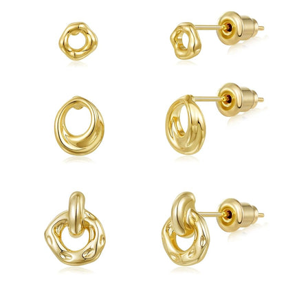 Gold Plated Stud Earrings 3 Pairs