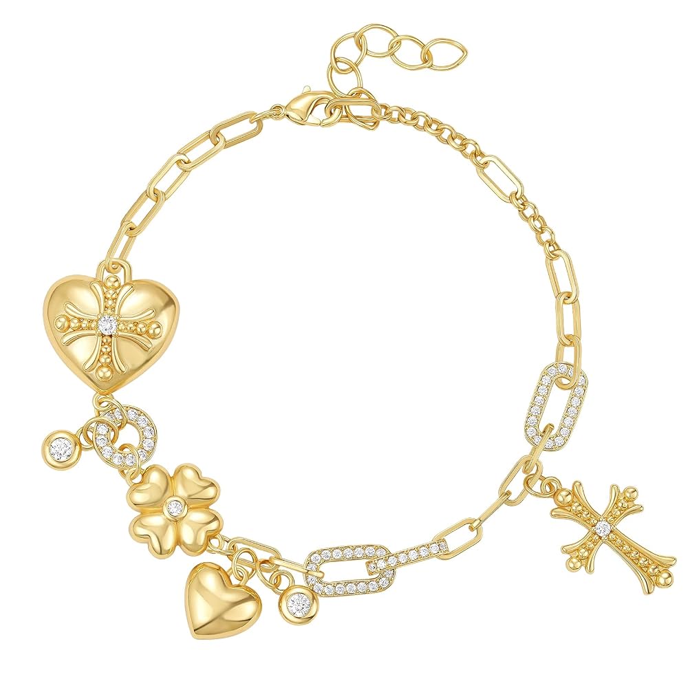 Gold Cross Flower Charm Bracelets