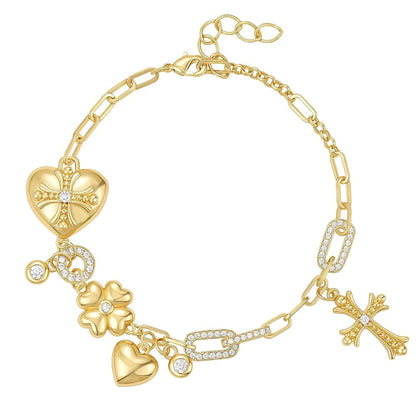 Gold Cross Flower Charm Bracelets