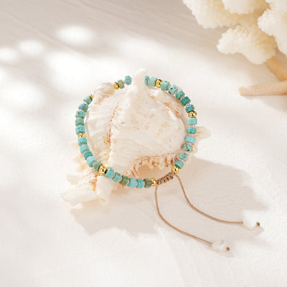 Adjustable Healing Crystal Bracelet Natural Turquoise Beads with Irregular Pearl
