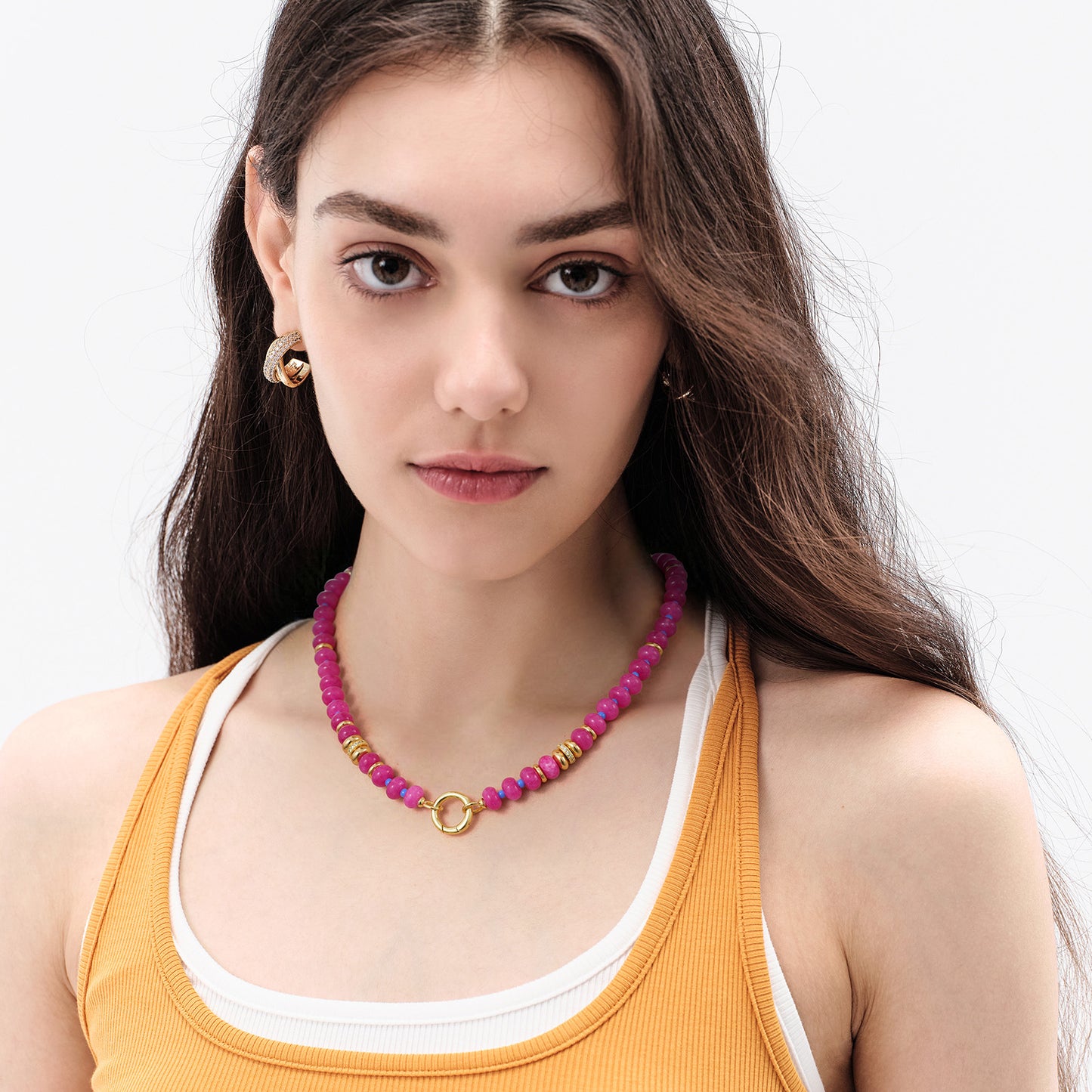 Beaded Boho Choker Natural Stone Gold Clasp Beach Gift