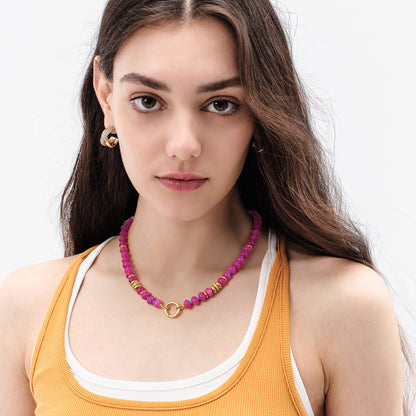 Beaded Boho Choker Natural Stone Gold Clasp Beach Gift