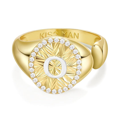 Adjustable Gold Plated CZ Initial Ring