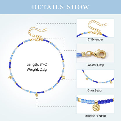 Beaded Ankle Bracelet with Charm, Waterproof Gift for Women