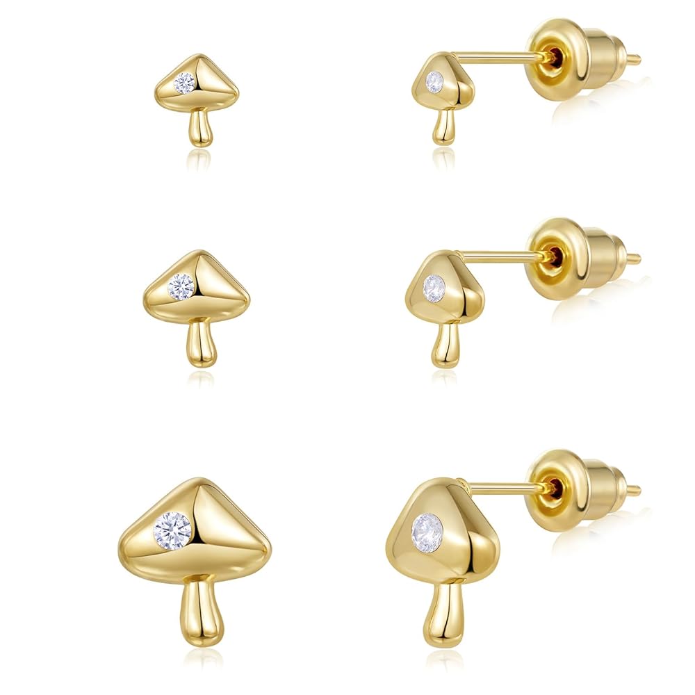 Gold Plated Stud Earrings 3 Pairs