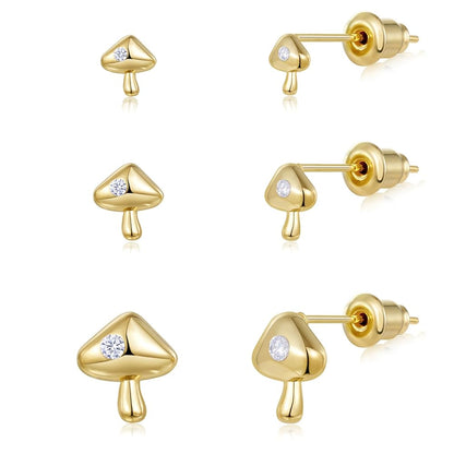 Gold Plated Stud Earrings 3 Pairs