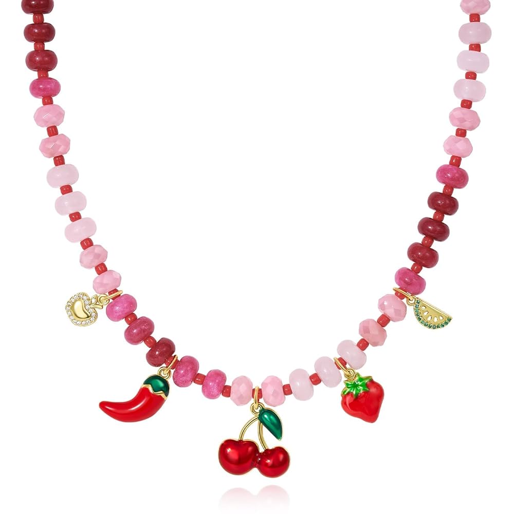 Charm Beaded Necklace with Fruit Pendant