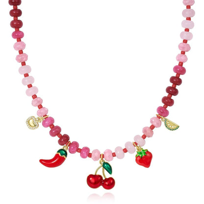 Charm Beaded Necklace with Fruit Pendant