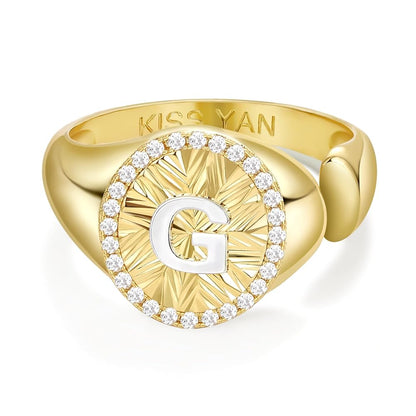 Adjustable Gold Plated CZ Initial Ring