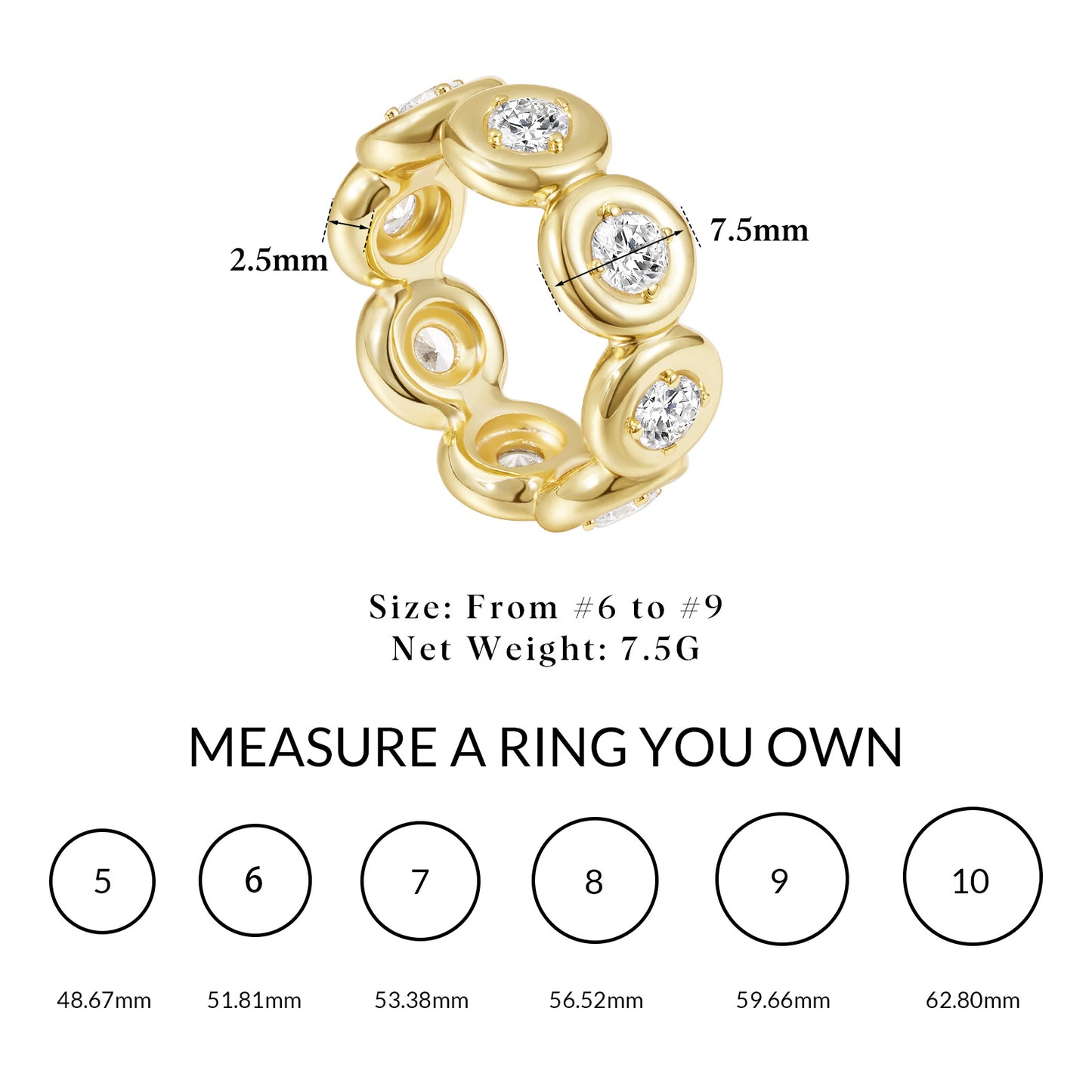 KissYan Dainty Pave Pear or Circle CZ Eternity Thick Chunky Band Ring for Women