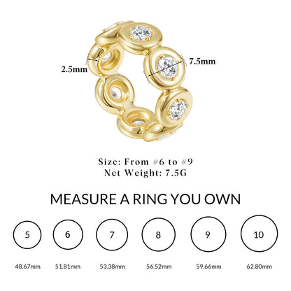 KissYan Dainty Pave Pear or Circle CZ Eternity Thick Chunky Band Ring for Women
