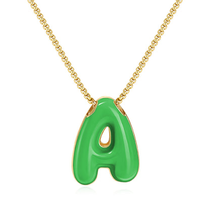Bubble Letter Colorful Enamel Initial Necklace