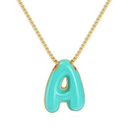 Bubble Letter Colorful Enamel Initial Necklace