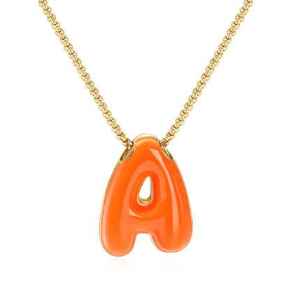 Bubble Letter Colorful Enamel Initial Necklace