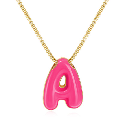 Bubble Letter Colorful Enamel Initial Necklace