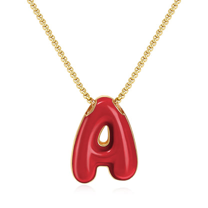 Bubble Letter Colorful Enamel Initial Necklace
