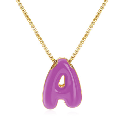 Bubble Letter Colorful Enamel Initial Necklace
