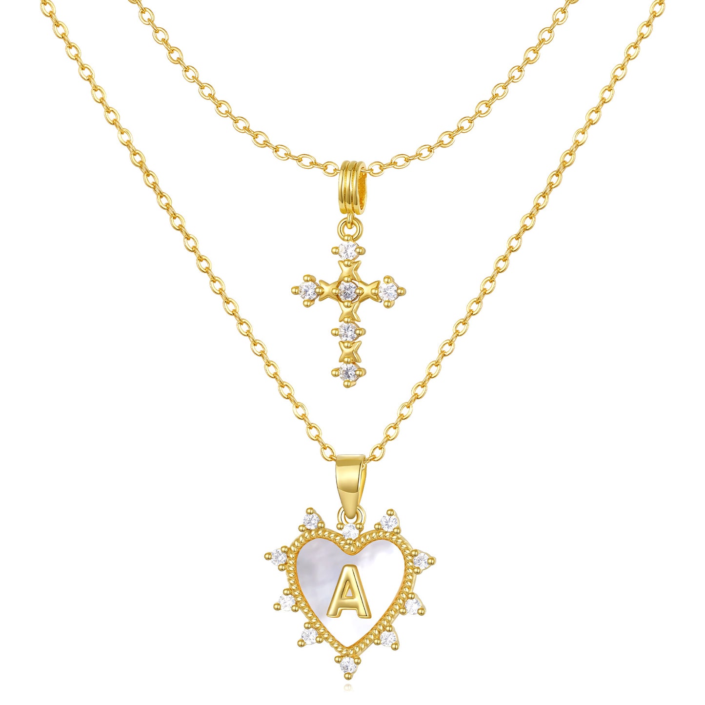 Layered Heart Pendant Initial Necklace