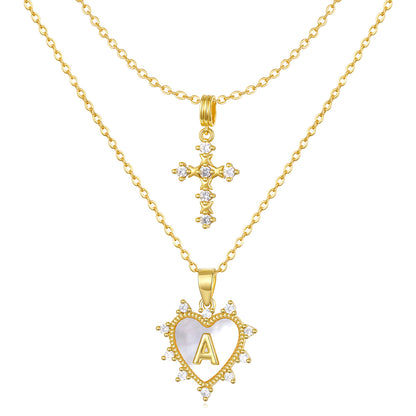Layered Heart Pendant Initial Necklace