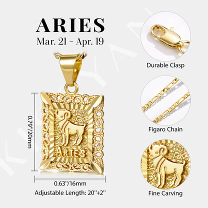 KissYan Zodiac Square Constellation Sign Pendant Necklace