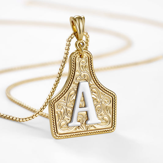 Western Initial CowTag Letter Pendant Necklace