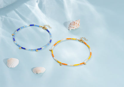 Beaded Ankle Bracelet with Charm, Waterproof Gift for Women