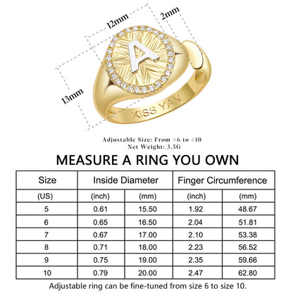14k Gold Plate Initial  Adjustable Letter Ring