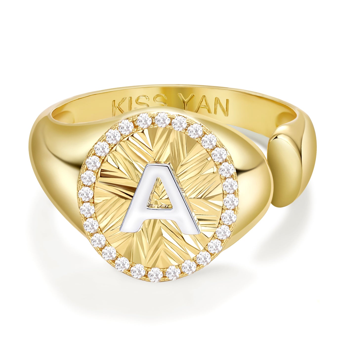 14k Gold Plate Initial  Adjustable Letter Ring