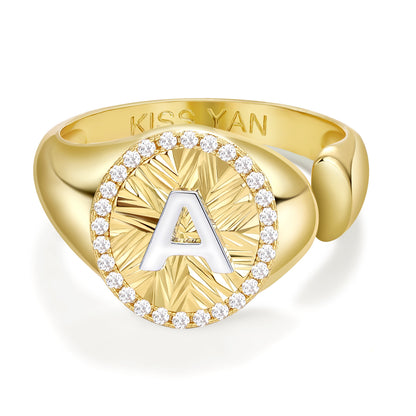 14k Gold Plate Initial  Adjustable Letter Ring