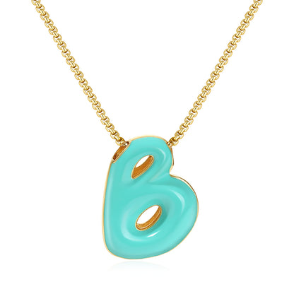 Bubble Letter Colorful Enamel Initial Necklace