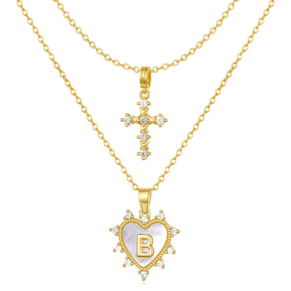 Layered Heart Pendant Initial Necklace
