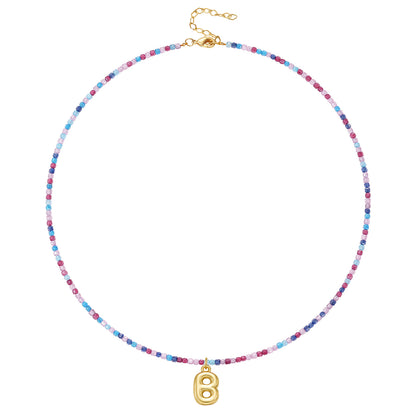 Beaded Bubble Letter Initial Pendant Necklace