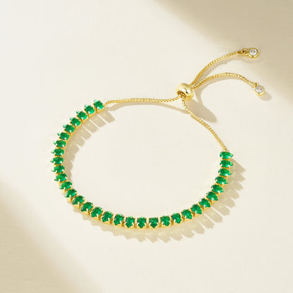 Bubble Initial Adjustable Slider Teardrop Tennis Bracelets-Green CZ