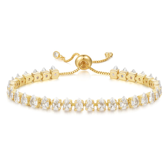 Adjustable Slider Teardrop Tennis Bracelets-White CZ