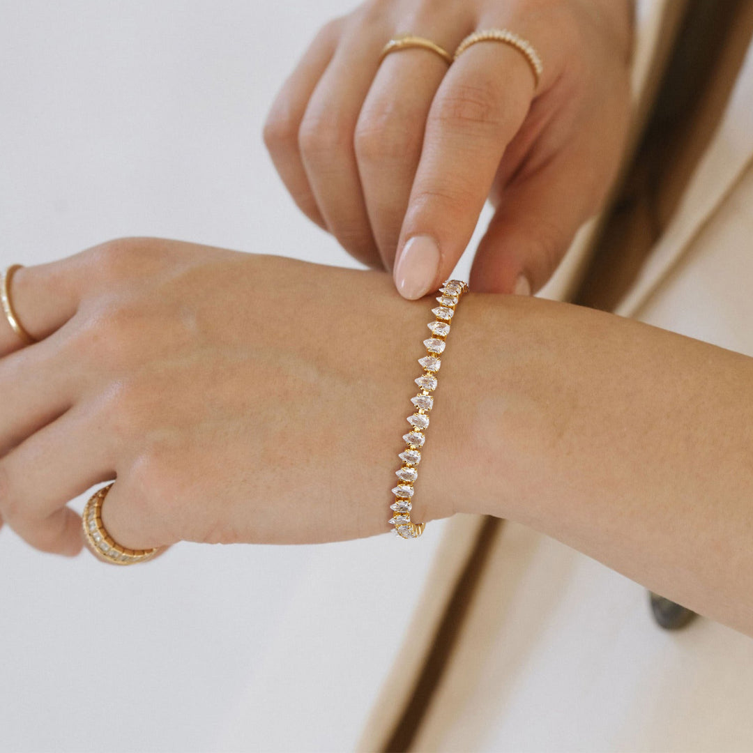Adjustable Slider Teardrop Tennis Bracelets-White CZ