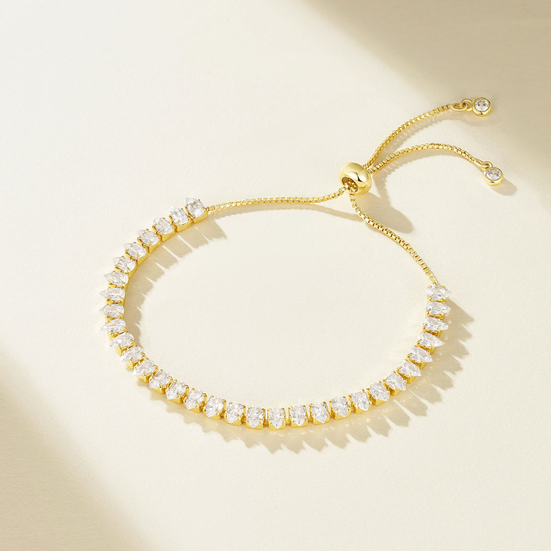 Adjustable Slider Teardrop Tennis Bracelets-White CZ