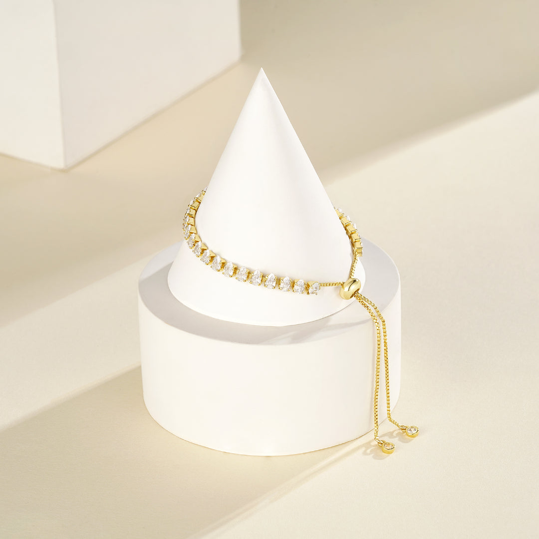 Adjustable Slider Teardrop Tennis Bracelets-White CZ