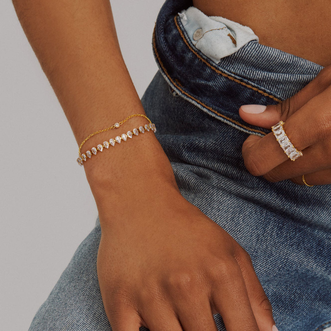 Adjustable Slider Teardrop Tennis Bracelets-White CZ